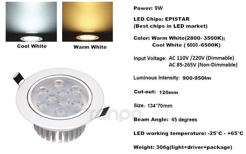 LED Recessed Ceiling Down Light White Lamp AC 220V 110V 3W 5W 7W 9W 12W 15W 18W Downlight Spotlight for Home Living Room Hotel