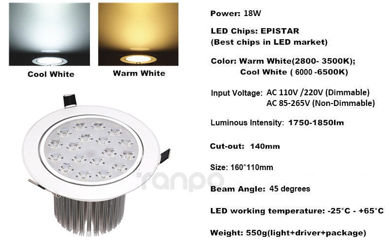 LED Recessed Ceiling Down Light White Lamp AC 220V 110V 3W 5W 7W 9W 12W 15W 18W Downlight Spotlight for Home Living Room Hotel