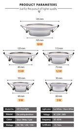 Led Downlight 220v 18W 15W 12W Ceiling Light 9W 5W Recessed Down light Round Led Panel Light Spotlight Indoor Lighting