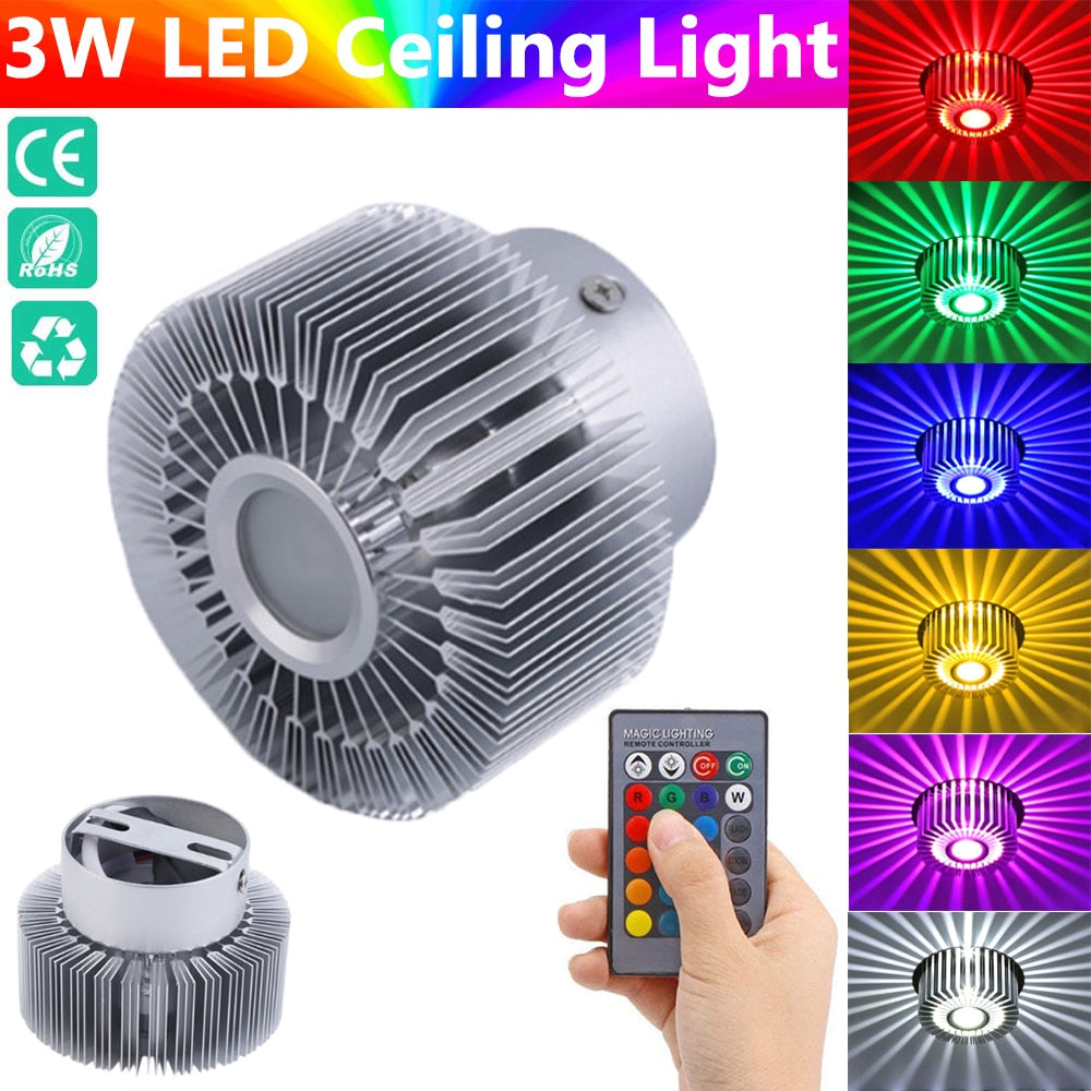 3W RGB LED Ceiling Light Dimmable Sun flower Colorful Light Remote Control Bedroom LED Downlight Living Room Decor Lamps D30
