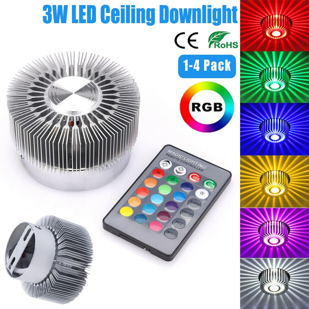 3W RGB LED Ceiling Light Dimmable Sun flower Colorful Light Remote Control Bedroom LED Downlight Living Room Decor Lamps D30