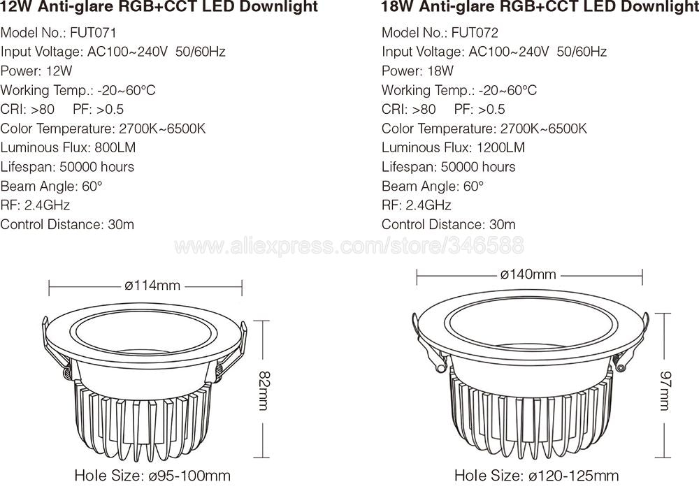 MiBoxer FUT072 18W Anti-glare RGBCCT Smart LED Downlight AC110V 220V 2.4G RF Wireless Remote WiFi APP Alexa Google Voice Control Spotlight LED