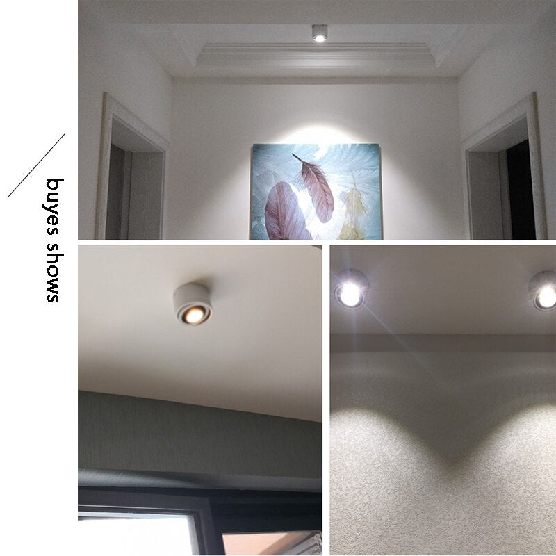 Dimmable Surface Mounted LED COB Downlight White/Black AC85-265V 360 Degree Rotating LED Spot Light 5W 7W 9W 15W Ceiling lamp