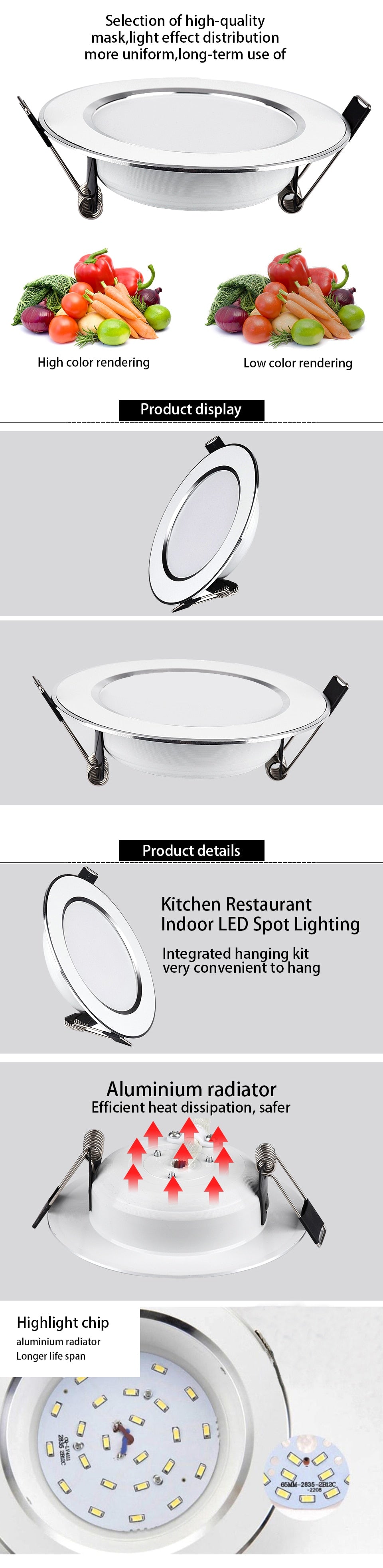 LED Downlight Ceiling lamps 5W 9W 12W 15W Tricolor temperature Warm white/natural white/cold white led Spotlight AC 220~240V