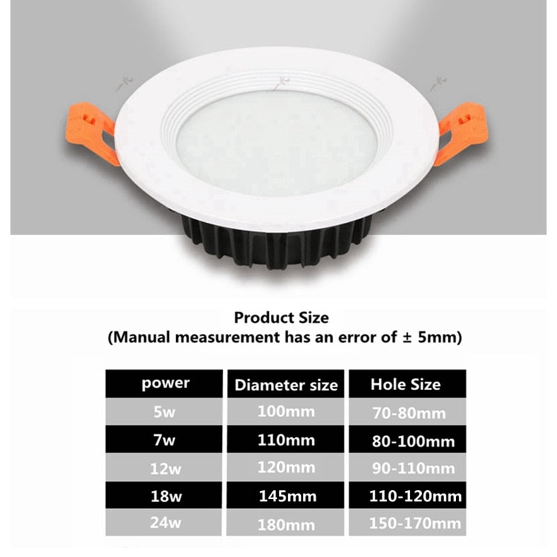 LED 12V 24V downlight 5w 7w 12w 18w 24w anti-fog and anti-glare recessed ceiling light