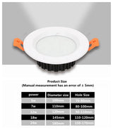 LED 12V 24V downlight 5w 7w 12w 18w 24w anti-fog and anti-glare recessed ceiling light