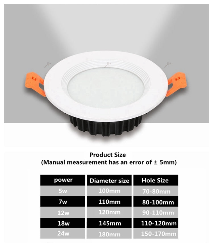 LED 12V 24V downlight 5w 7w 12w 18w 24w anti-fog and anti-glare recessed ceiling light