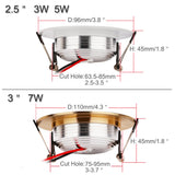 Gold Silver LED Ceiling Downlight Spot light Recessed Cabinet 3W 5W 7W Pure White Warm White More Safty