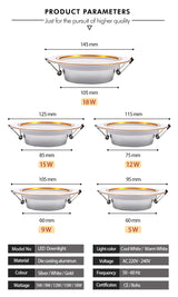 Recessed Round LED Downlight 18W 15W 12W 9W 5W 10PCS/lot LED Ceiling Lamp AC 220V 230V 240V Cold Warm White Indoor Lighting