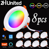 LED Smart Downlight Control Round Spotlight Intelligent Lamps Tuya 8pcs 5W/7W Smart light APP WiFi Ceiling RGB Warm Cold light
