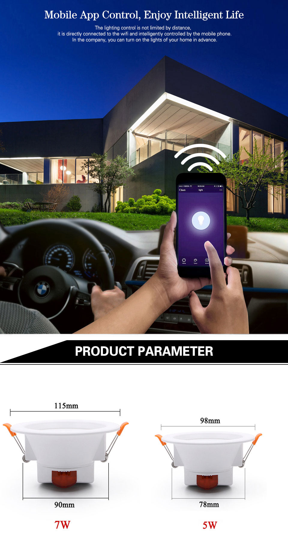 LED Smart Downlight Control Round Spotlight Intelligent Lamps Tuya 8pcs 5W/7W Smart light APP WiFi Ceiling RGB Warm Cold light