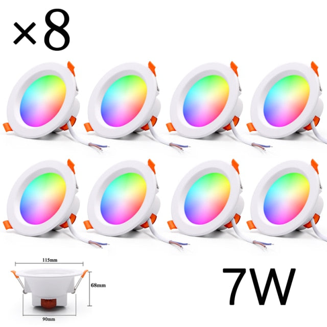 LED Smart Downlight Control Round Spotlight Intelligent Lamps Tuya 8pcs 5W/7W Smart light APP WiFi Ceiling RGB Warm Cold light
