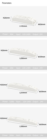 MR.XRZ Led Driver Led Transformer Adapter Input AC220V Output DC24V for LED Strip Downlight Spotlight Transformer 30W -180W