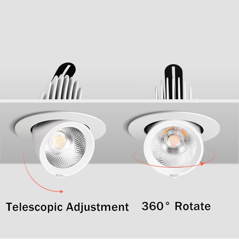 Dimmable LED Spotlight Ceiling 7W 15W 20W Adjustable 360 degrees Spot light for indoor Foyer,Living Room Recessed COB Down light