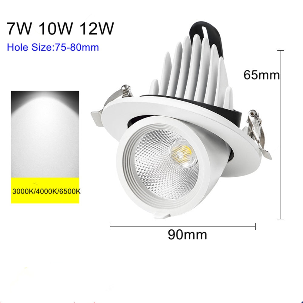 Dimmable LED Spotlight Ceiling 7W 15W 20W Adjustable 360 degrees Spot light for indoor Foyer,Living Room Recessed COB Down light