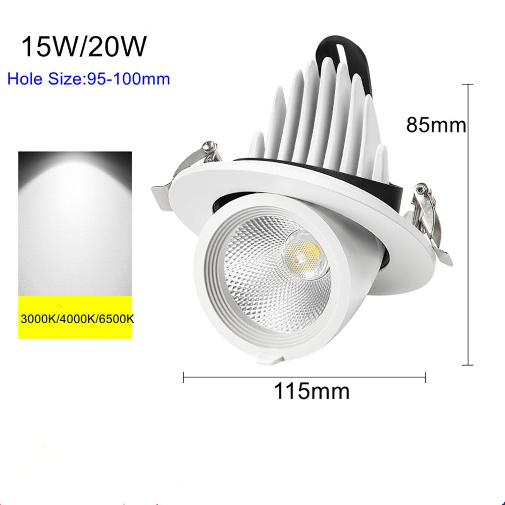 Dimmable LED Spotlight Ceiling 7W 15W 20W Adjustable 360 degrees Spot light for indoor Foyer,Living Room Recessed COB Down light