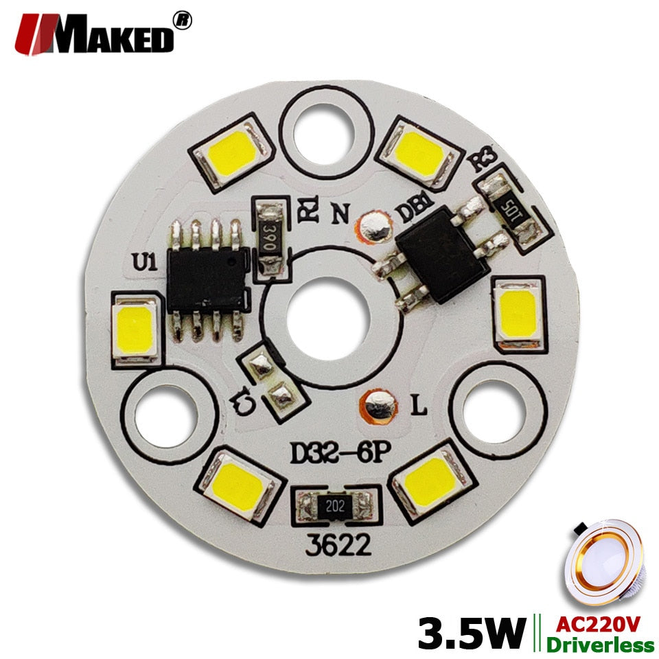 AC220V LED Module 3W 5W 32mm 100lm/W Downlight PCB Aluminum plate White/Warm SMD2835 Smart IC Driver For Downlight Ceiling Lamps