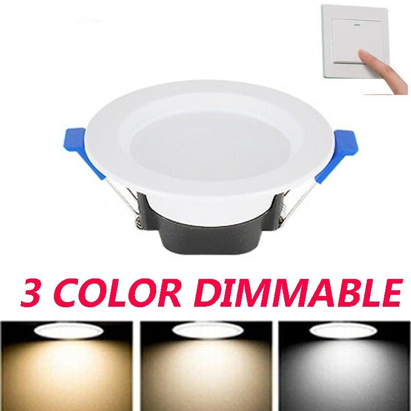220V 7W 3 Color Dimmable Led Downlight Round Led Recessed Ceiling Panel Light Led Down Light Fixture Lamp Ceiling Lamp