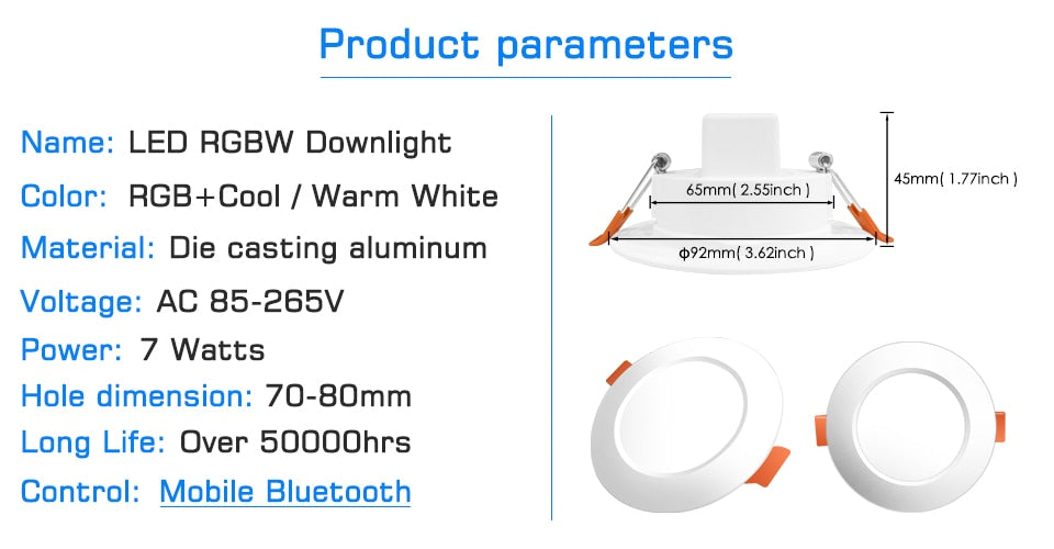 Bluetooth-Compatible Colorful Spot LED Ceiling Lamp Recessed Round Light Smart Home Luminaire RGB Dimmable Downlight 110V 220V