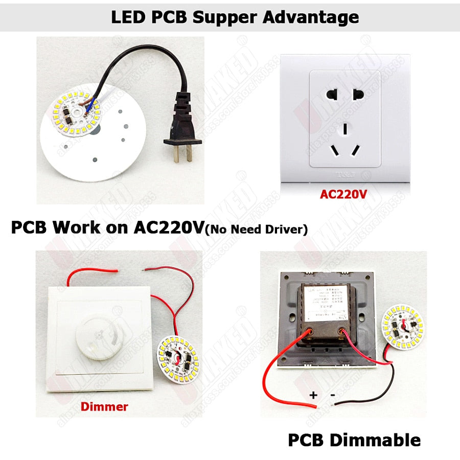 Led downlight, 3W 5W 7W 9W 12W 15W 18W AC 220V Driverless led pcb with smd integrated IC driver for downlight direct ac220v