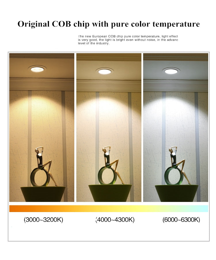 Dimmable LED ceiling downlight COB  5W 7W 9W 12W 15W 18W clothing store engineering embedded home lighting