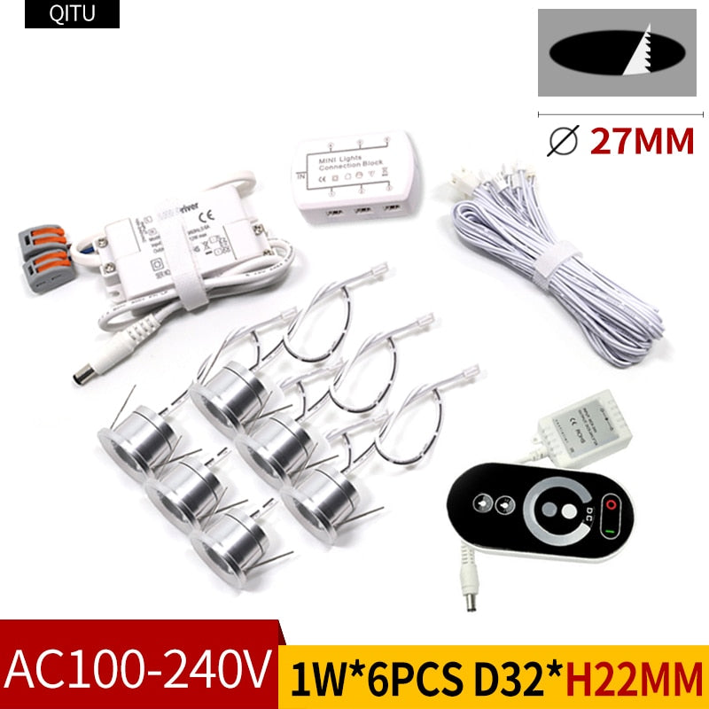 Spot 6 pcs/set Window frame Showcase Bar counter 110-220V Small spotlight 1W Embedded Built-in LED Cut hole 25mm Mini downlight