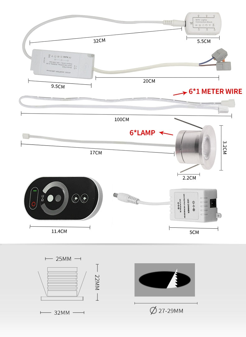 Spot 6 pcs/set Window frame Showcase Bar counter 110-220V Small spotlight 1W Embedded Built-in LED Cut hole 25mm Mini downlight