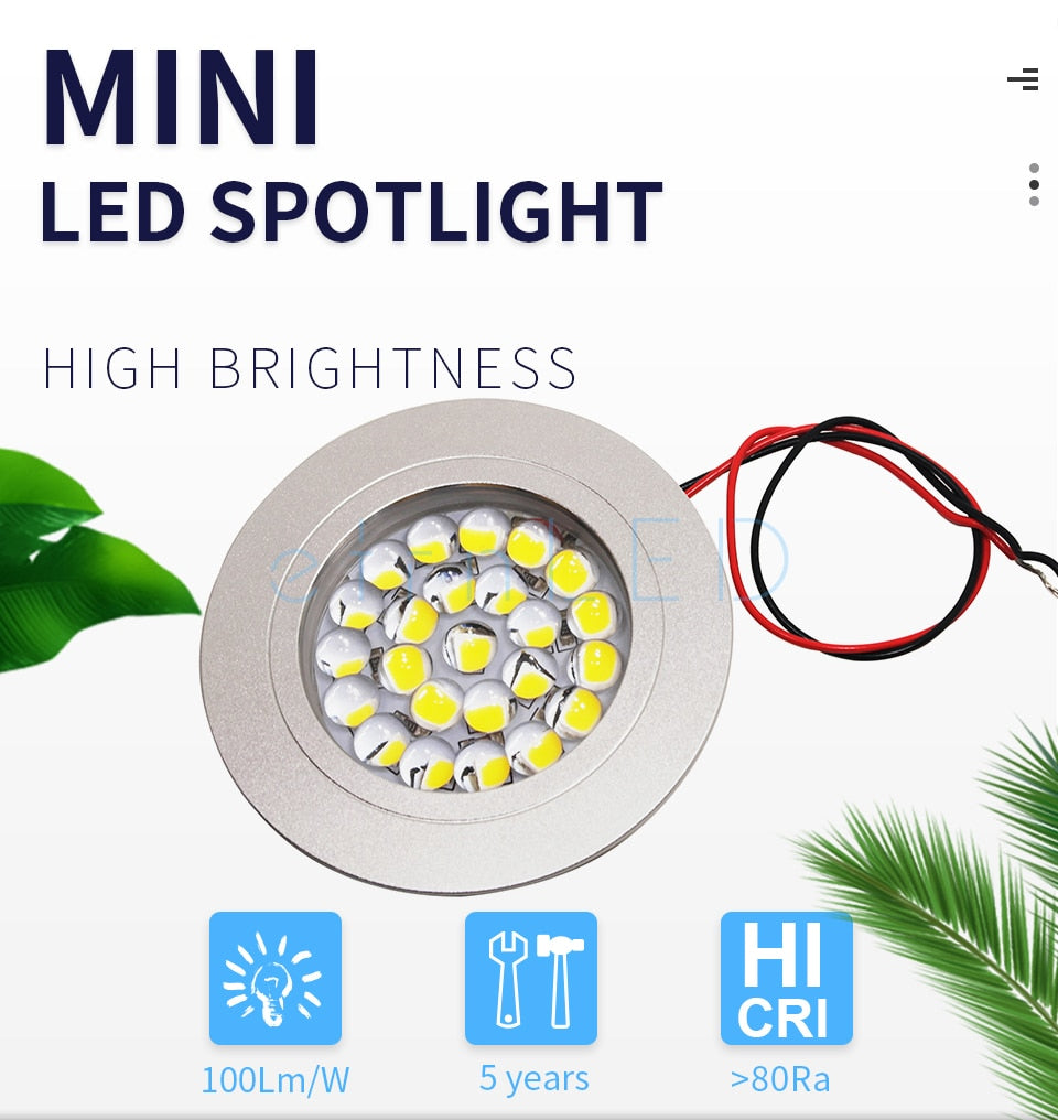 etrnLED Ceiling Led Spot Light Round Mini Focus 12V 1.5W Ultra Thin Dimmable Built In Lamps Downlight for Indoor House Showcase