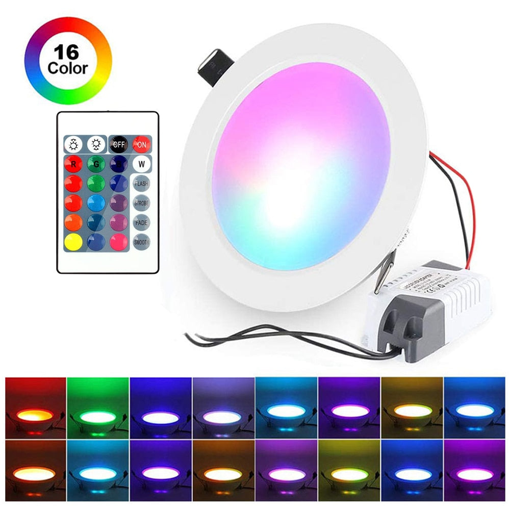 Dimmable 15W LEDs Recessed Lighting Downlight with IR Remote Control 16 Color &amp; 4 Flashing Modes RGBW Floodlight Ceiling Light