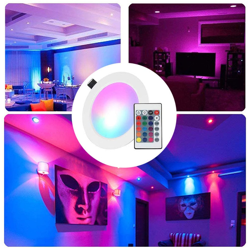 Dimmable 15W LEDs Recessed Lighting Downlight with IR Remote Control 16 Color & 4 Flashing Modes RGBW Floodlight Ceiling Light