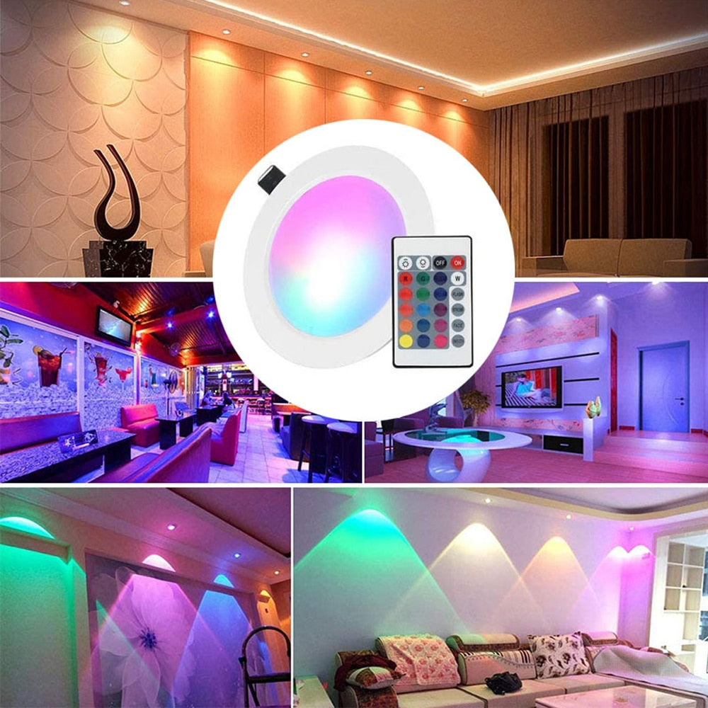 Dimmable 15W LEDs Recessed Lighting Downlight with IR Remote Control 16 Color & 4 Flashing Modes RGBW Floodlight Ceiling Light