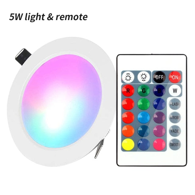 Dimmable 15W LEDs Recessed Lighting Downlight with IR Remote Control 16 Color &amp; 4 Flashing Modes RGBW Floodlight Ceiling Light