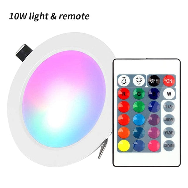 Dimmable 15W LEDs Recessed Lighting Downlight with IR Remote Control 16 Color &amp; 4 Flashing Modes RGBW Floodlight Ceiling Light