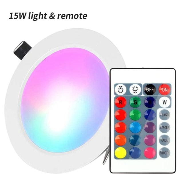 Dimmable 15W LEDs Recessed Lighting Downlight with IR Remote Control 16 Color &amp; 4 Flashing Modes RGBW Floodlight Ceiling Light