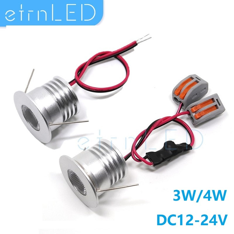 etrnLED 3W 4W Mini Led Spotlight Downlight 12V 24V Jewelry Display Ceiling Recessed Cabinet Spot Lamp with Driver Wire Connector