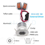 etrnLED 3W 4W Mini Led Spotlight Downlight 12V 24V Jewelry Display Ceiling Recessed Cabinet Spot Lamp with Driver Wire Connector