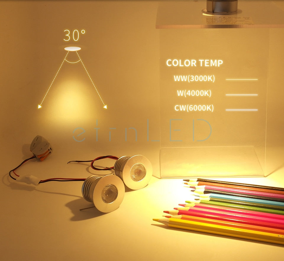etrnLED 3W 4W Mini Led Spotlight Downlight 12V 24V Jewelry Display Ceiling Recessed Cabinet Spot Lamp with Driver Wire Connector