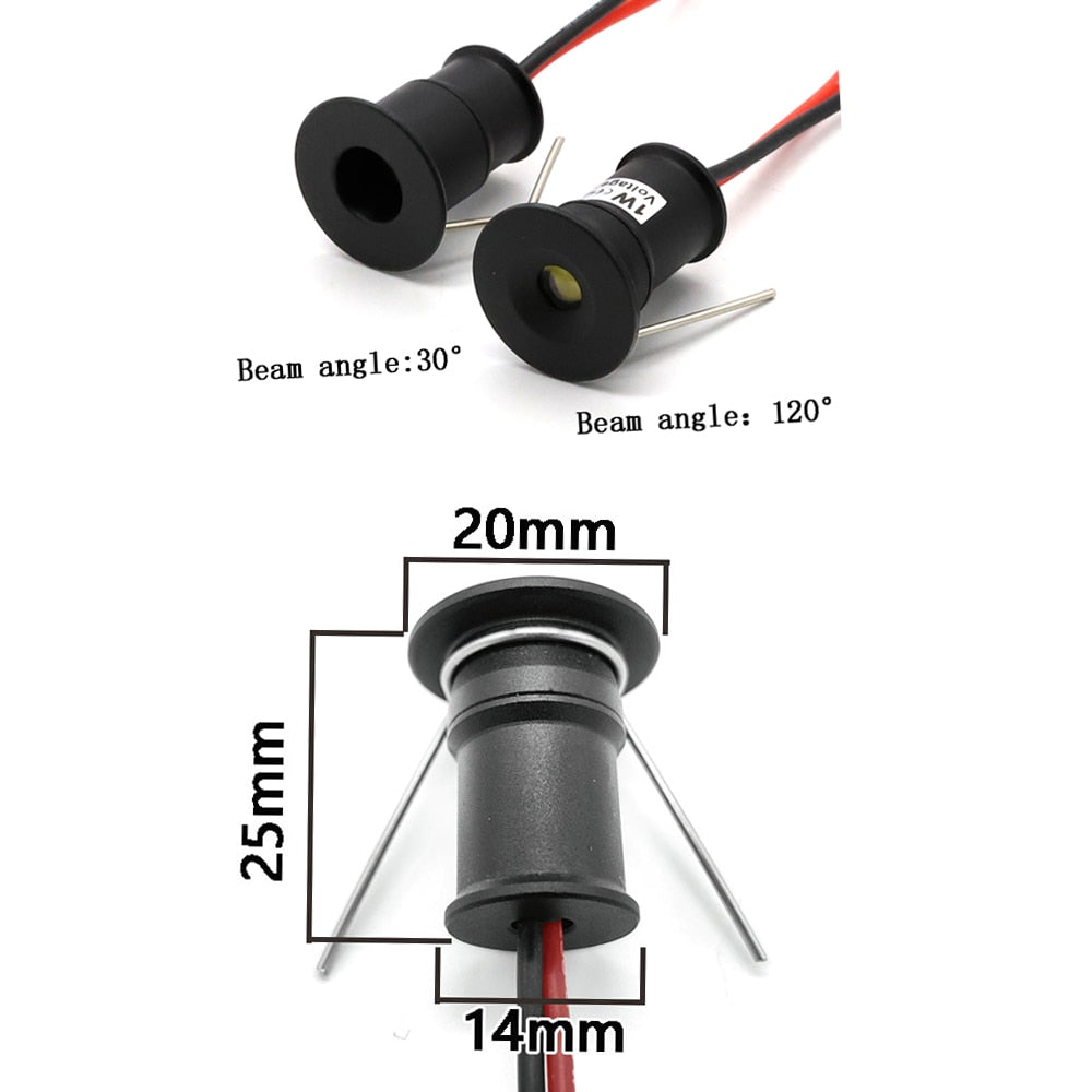 Small Spot LED Spotlight Dimmable 1W 12V 18pcs Downlight Ceiling Lamp Stair Canopy Spot Cabinet Lights 15mm Cutout IP65