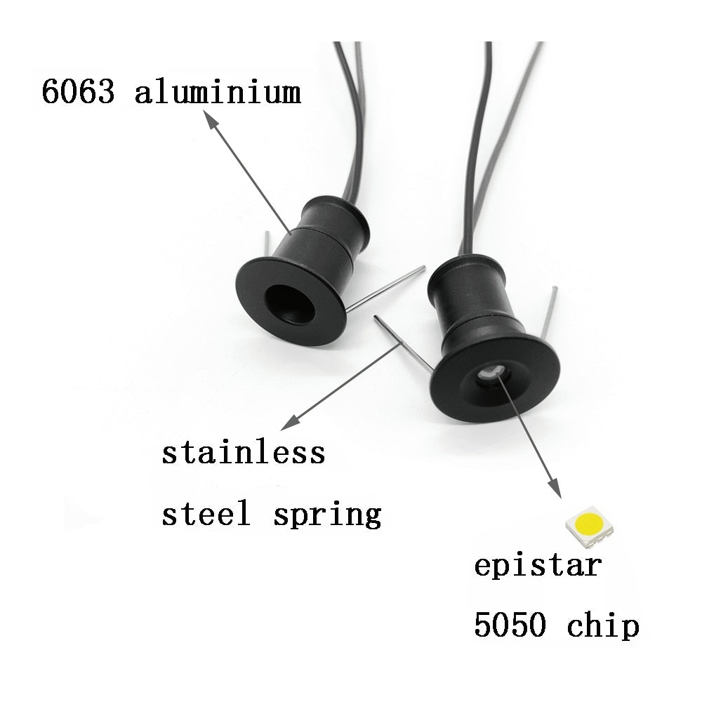 Small Spot LED Spotlight Dimmable 1W 12V 18pcs Downlight Ceiling Lamp Stair Canopy Spot Cabinet Lights 15mm Cutout IP65