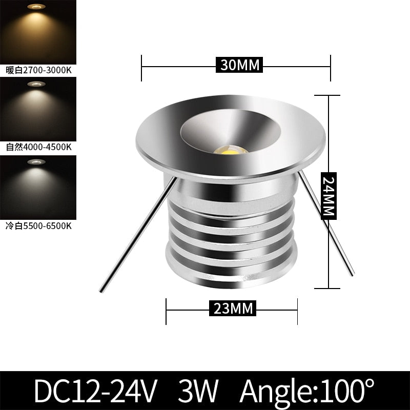 Spot Miniature small spotlight LED ceiling embedded 12-24V shop window display 3W hidden mini downlight