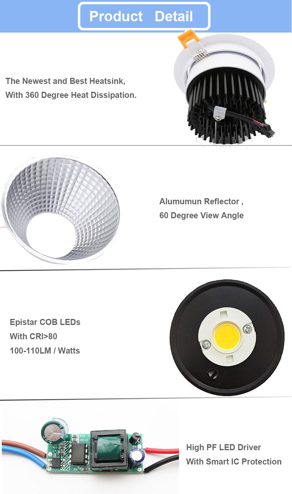LED Recessed Downlight 4pcs 3W 5W 7W 10W 12W 15W Spot LED DownLights Dimmable AC85-265V 220V 110V LED Spot Recessed Downlight