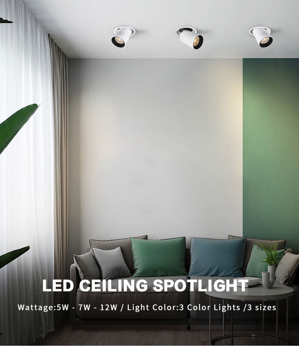 LED Downlight Rotatable Ceiling Spot Light Adjustable  COB 5W 7W 12W Lamp Home Decor Showroom Clothing Store Lighting 110V 220V