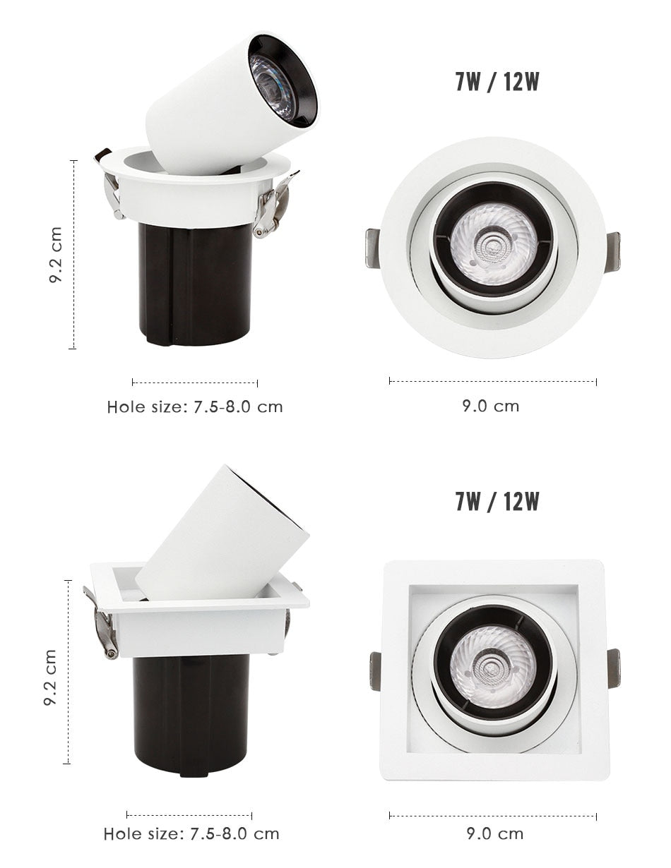 LED Downlight Rotatable Ceiling Spot Light Adjustable  COB 5W 7W 12W Lamp Home Decor Showroom Clothing Store Lighting 110V 220V