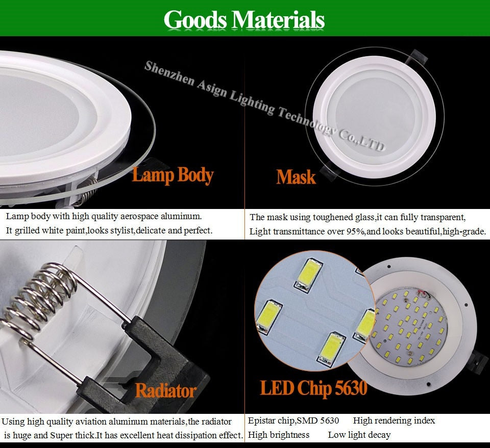 Dimmable LED  Panel Downlight 6W 12W 18W 20 pcs Round glass ceiling recessed lights SMD 5730 Warm Cold White led Light AC85-265V