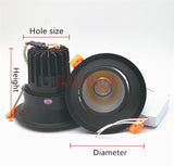 High Quality Black COB LED Downlight 10W/15W/25W AC240 220V 110V Aluminum downlight Indoor Ceiling Round Recessed Spot Lighting