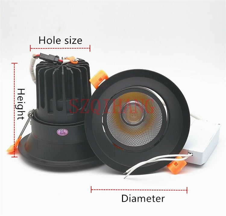 High Quality Black COB LED Downlight 10W/15W/25W AC240 220V 110V Aluminum downlight Indoor Ceiling Round Recessed Spot Lighting