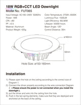 Miboxer 18W RGB+CCT LED Downlight FUT065 AC 100V-240V Round Brightness adjustable LED Ceiling Spotlight