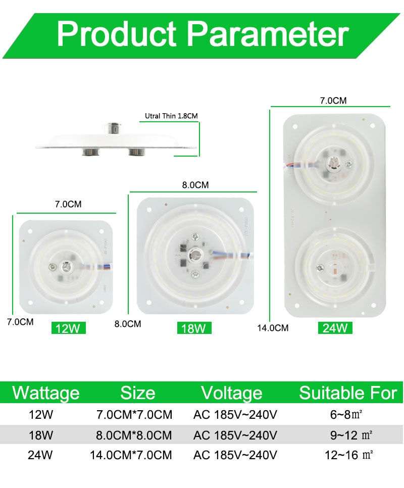 Ultra Bright Thin Mini Led Module 12W 18W 24W For Ceiling Lamp Downlight Replace Accessory Magnetic Source Light Board Bulb 220V