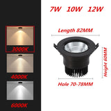 Dimmable LED Downlight COB Ceiling Spot Lighting 7W 10W 12W Led Bulb Bedroom Kitchen Indoor Ceiling Recessed Lights AC 85-265V