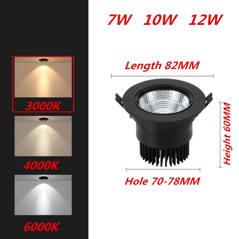 Dimmable LED Downlight COB Ceiling Spot Lighting 7W 10W 12W Led Bulb Bedroom Kitchen Indoor Ceiling Recessed Lights AC 85-265V
